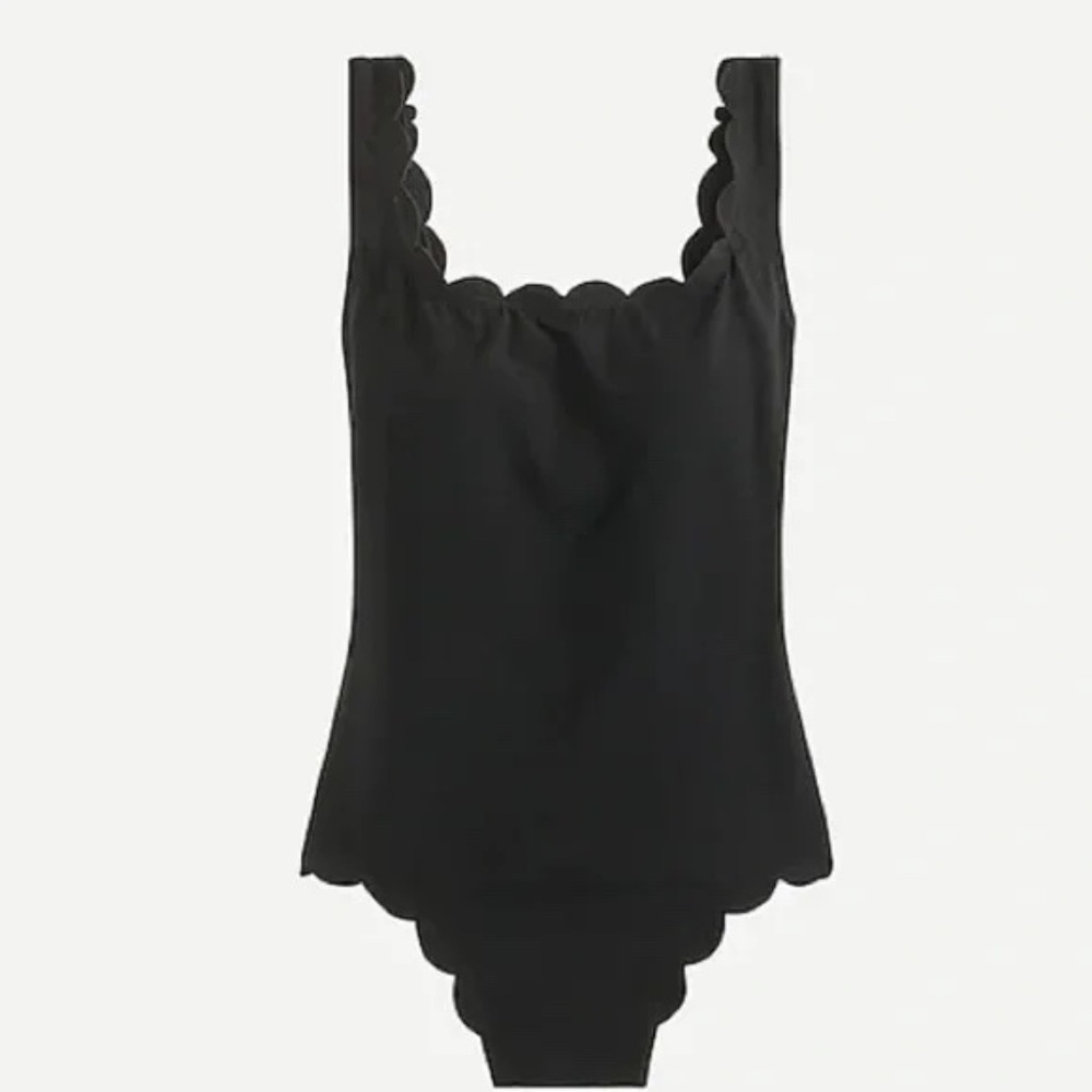 J Crew Scallop piqué scoopback one-piece Swimsuit Black size 6